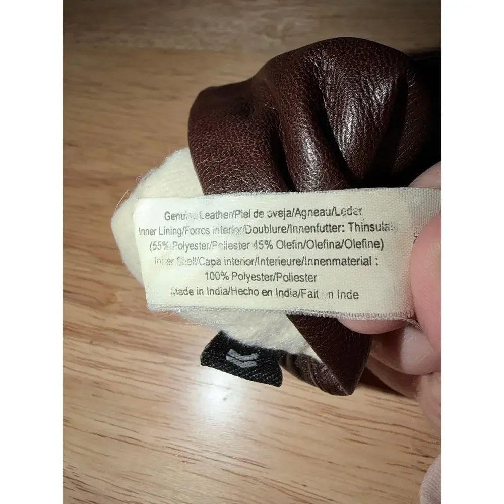 Isotoner Women’s chocolate brown leather driving gloves size medium thinsulate - Picture 3 of 3